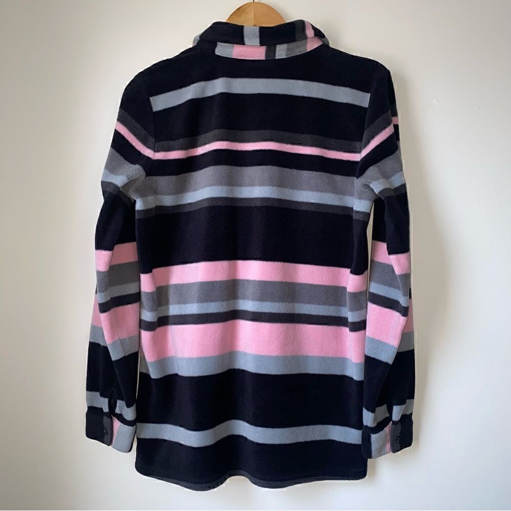 Denim&co striped fleece button down sweater shacket - Picture 2 of 8